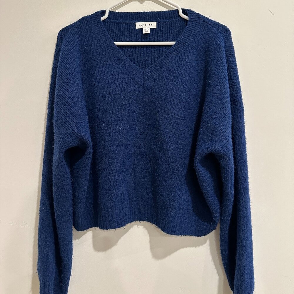 Topshop V Neck Cropped Blue Sweater